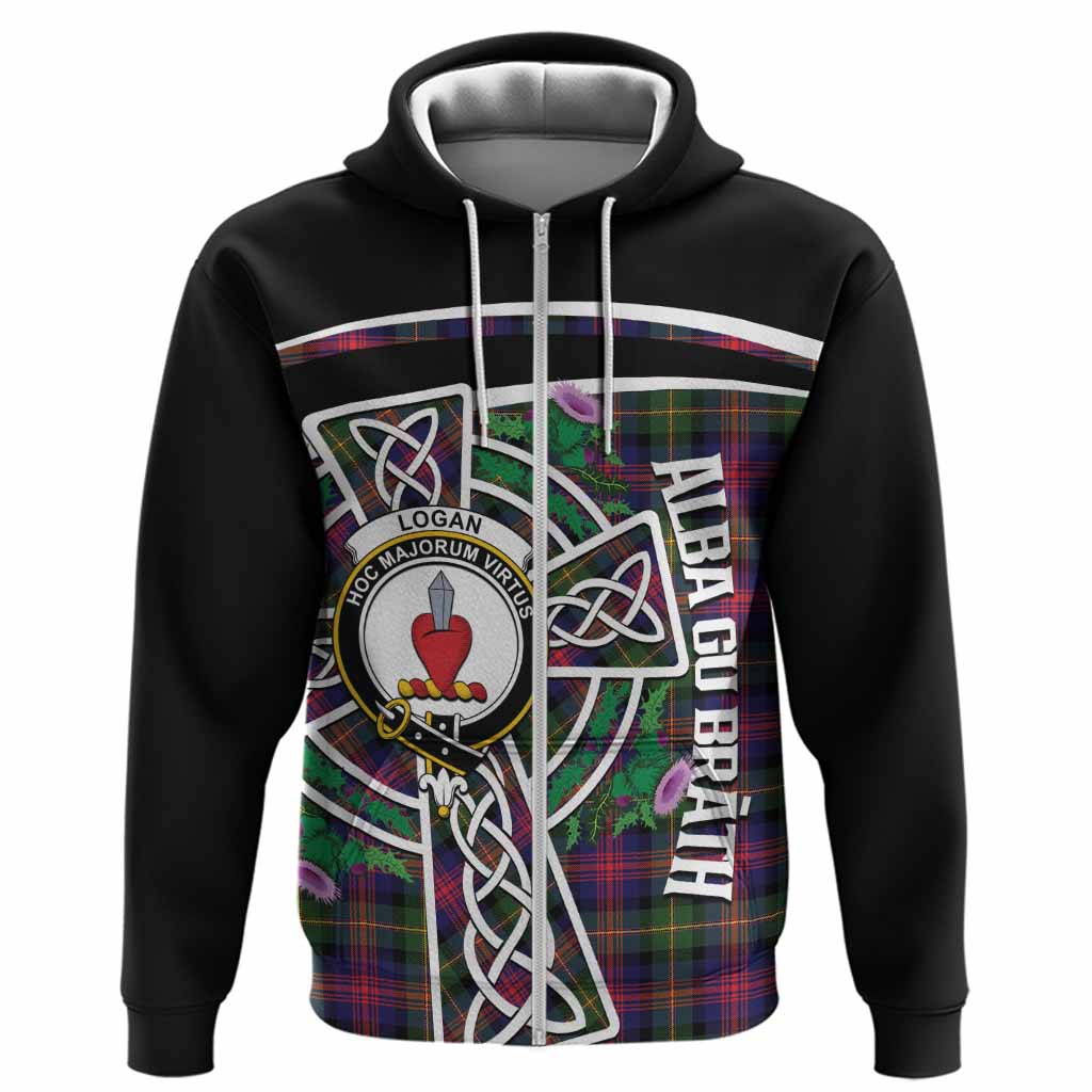 Logan Tartan Crest Hoodie Scottish Thistle Celtic Cross Alba Gu Brath