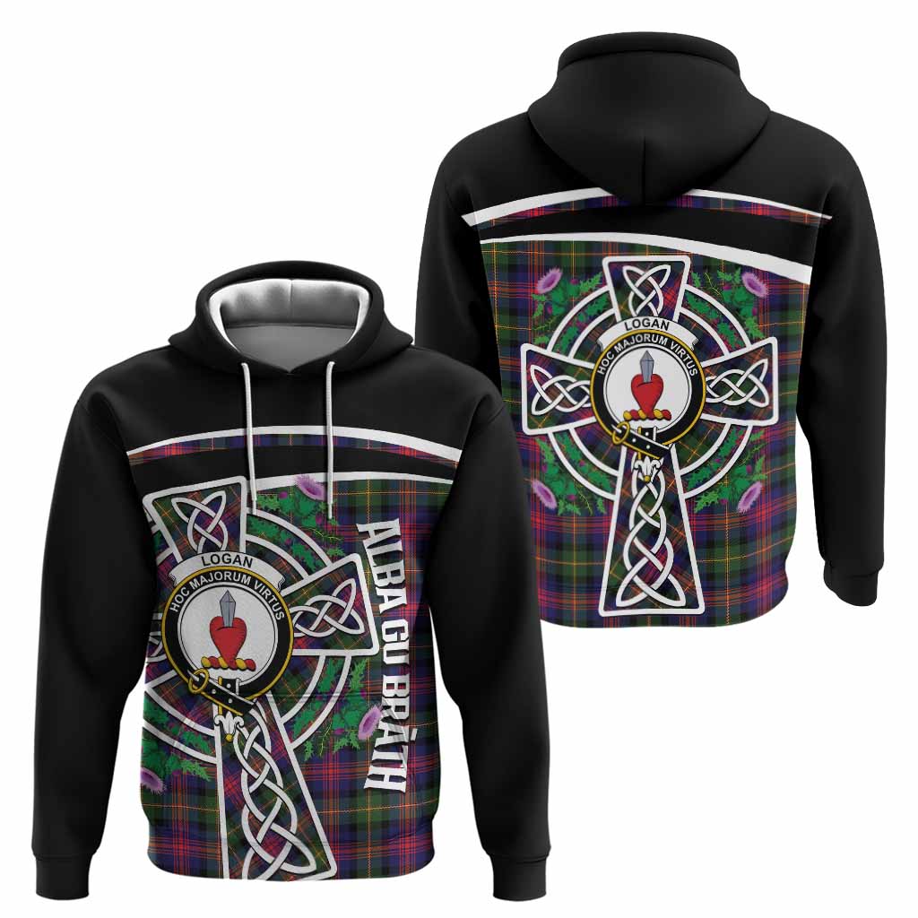 Logan Tartan Crest Hoodie Scottish Thistle Celtic Cross Alba Gu Brath