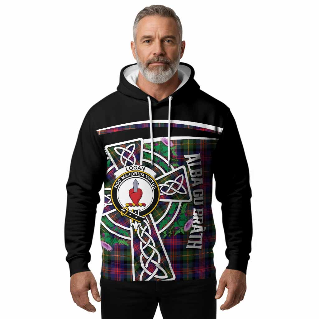 Logan Tartan Crest Hoodie Scottish Thistle Celtic Cross Alba Gu Brath