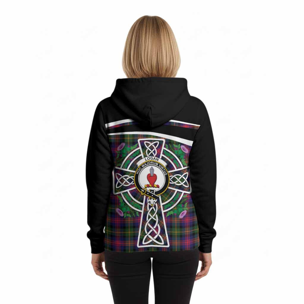 Logan Tartan Crest Hoodie Scottish Thistle Celtic Cross Alba Gu Brath