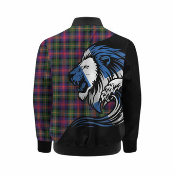 Logan Tartan Crest Kid Bomber Jacket Scottish Golden Lions Wave Flow
