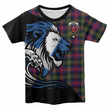 Logan Tartan Crest Kid T-shirt Scottish Golden Lions Wave Flow