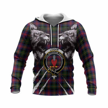 Logan Tartan Crest Knitted Hoodie Ferocious Lion Style