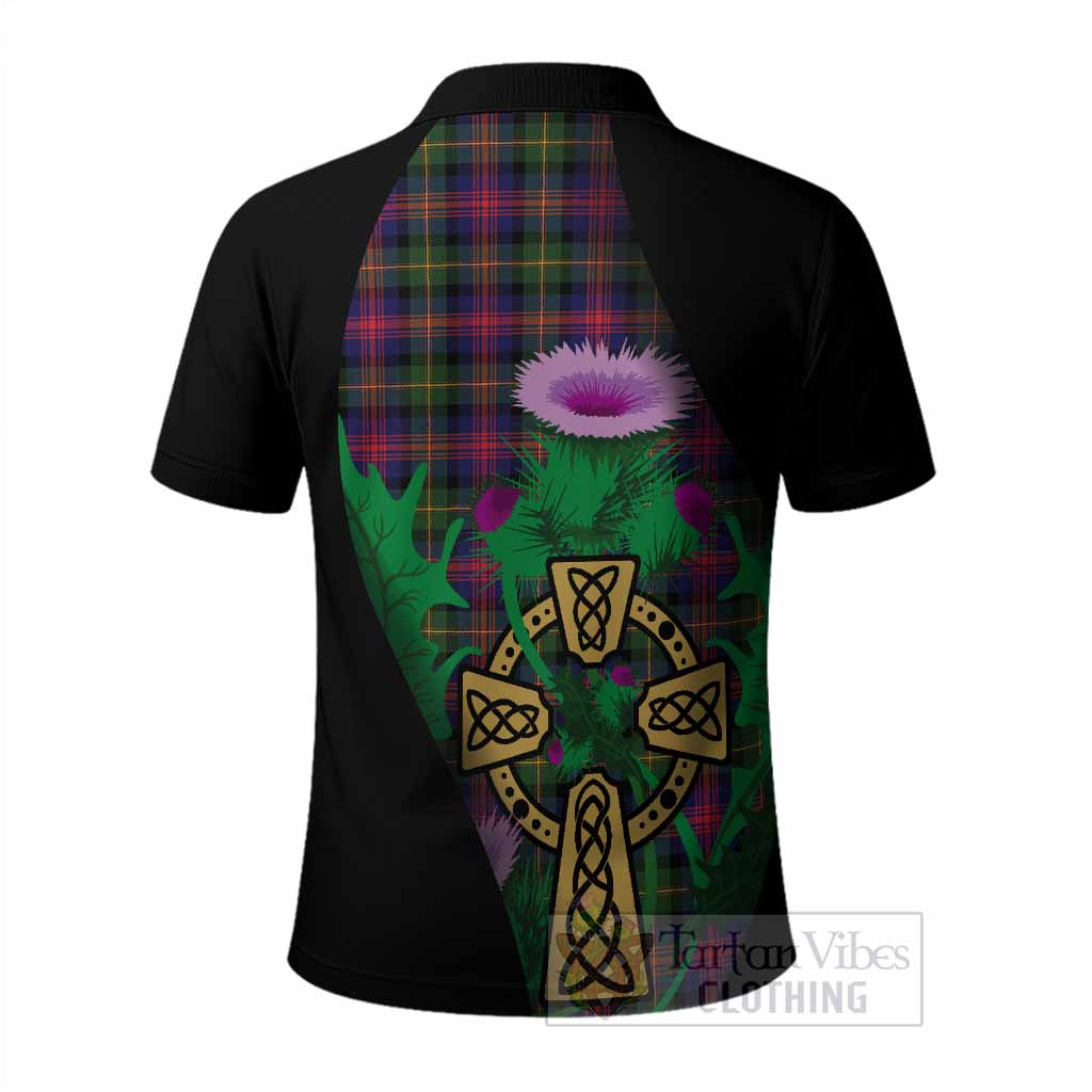 Logan Tartan Crest Polo Shirt Celtic Cross Thistle Flowers