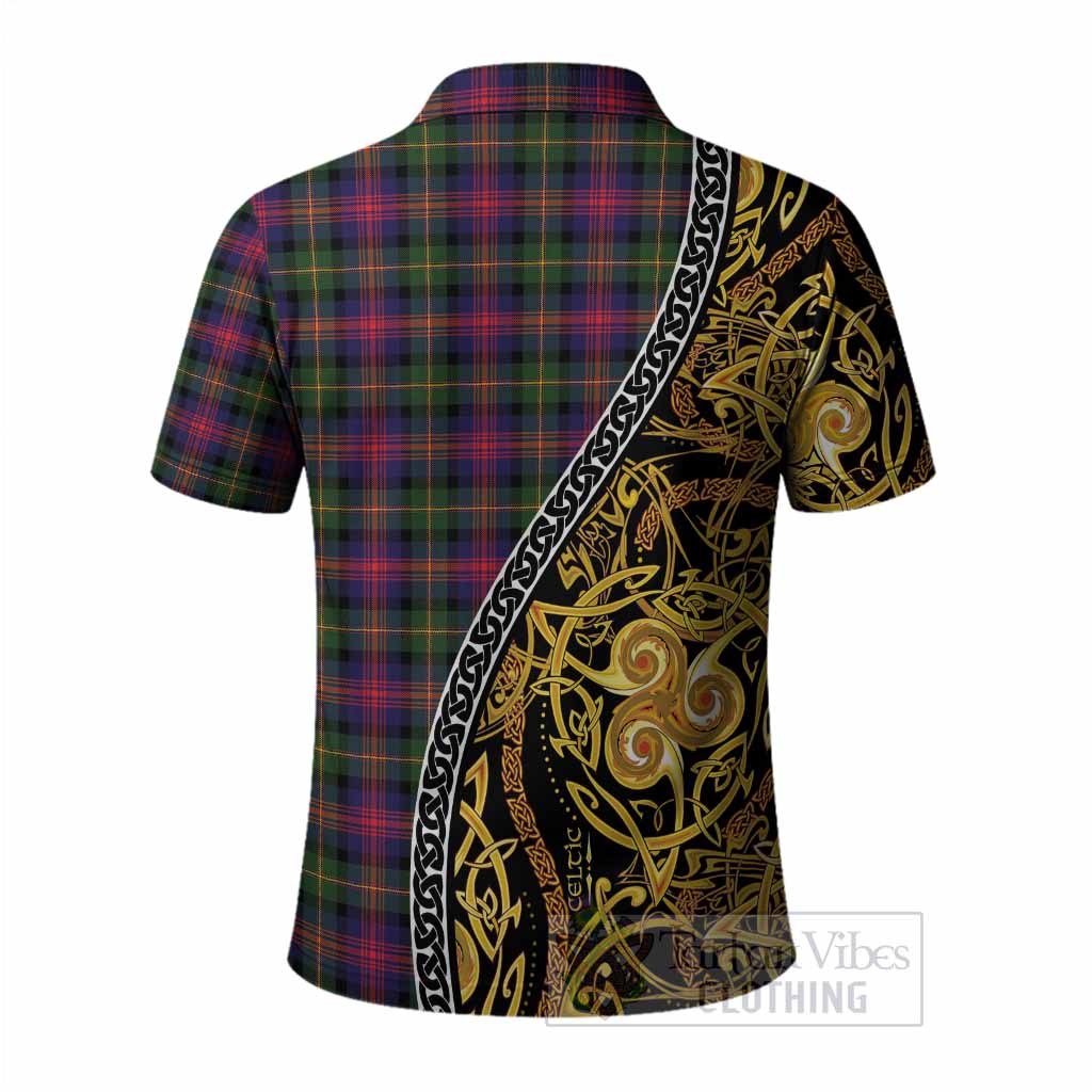 Logan Tartan Crest Polo Shirt Celtic Knot and Triple Trickle Spiral Symbols
