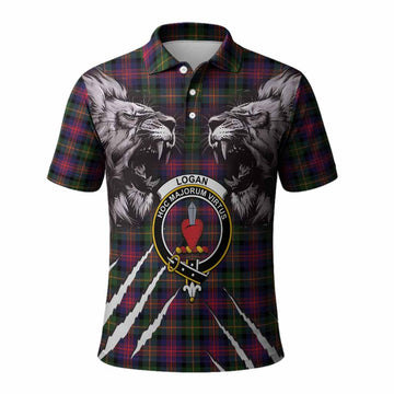 Logan Tartan Crest Polo Shirt Ferocious Lion Style