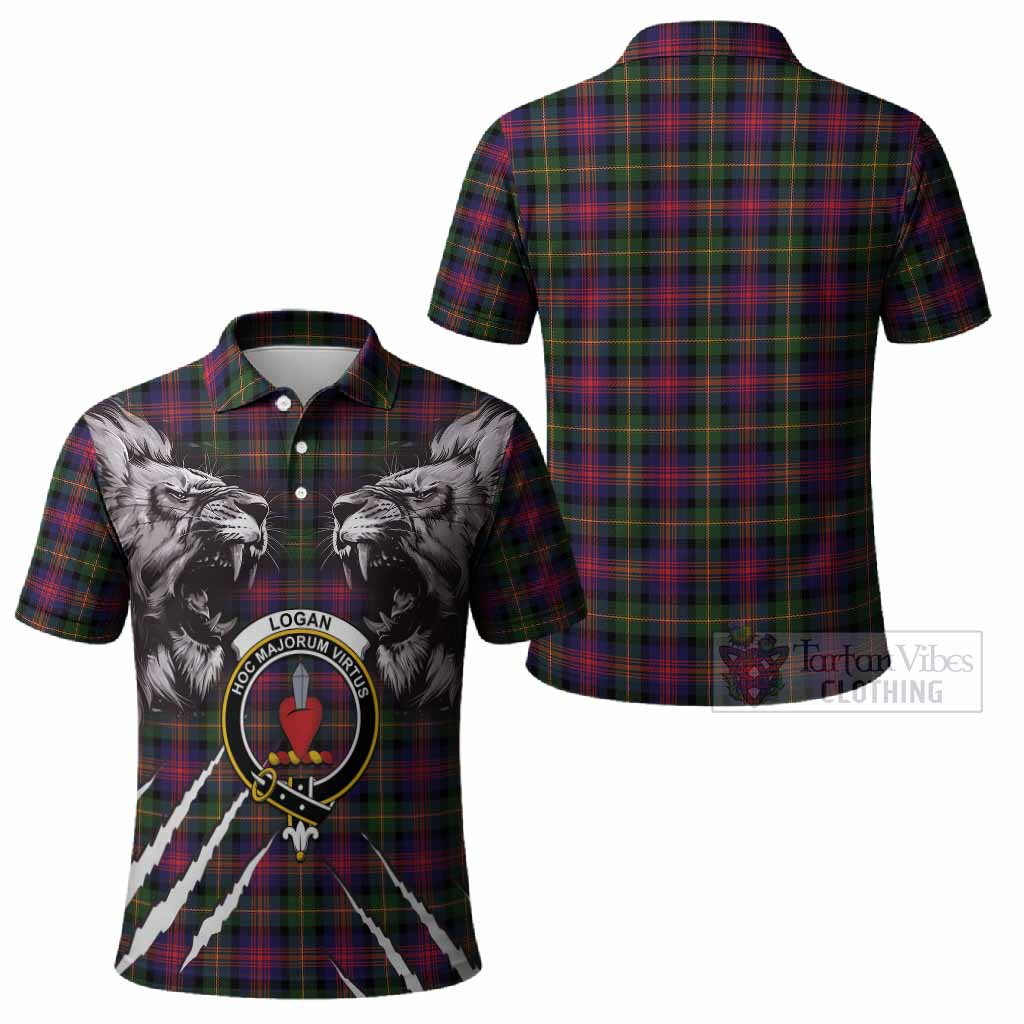 Logan Tartan Crest Polo Shirt Ferocious Lion Style