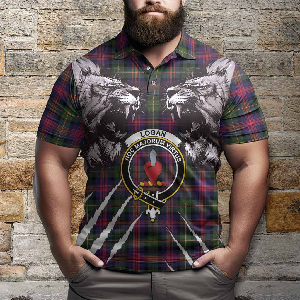 Logan Tartan Crest Polo Shirt Ferocious Lion Style