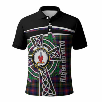 Logan Tartan Crest Polo Shirt Scottish Thistle Celtic Cross Alba Gu Brath