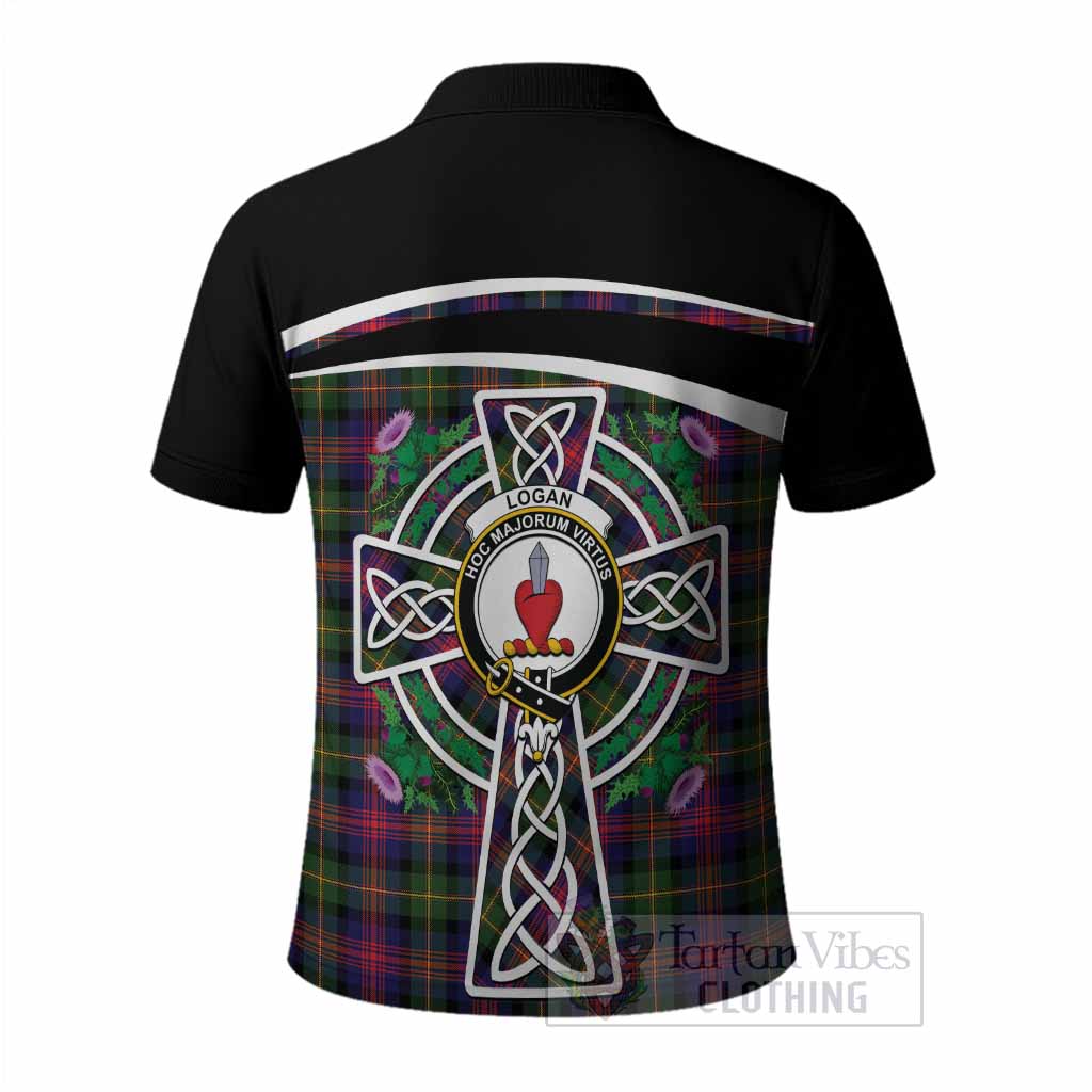 Logan Tartan Crest Polo Shirt Scottish Thistle Celtic Cross Alba Gu Brath