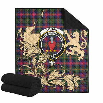 Logan Tartan Crest Premium Quilt with Scottish Iconic Symbols 