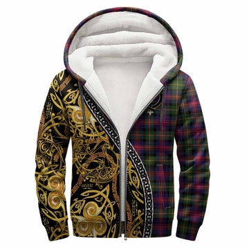 Logan Tartan Crest Sherpa Hoodie Celtic Knot and Triple Trickle Spiral Symbols