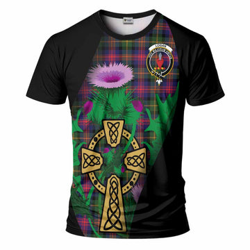 Logan Tartan Crest T-Shirt Celtic Cross Thistle Flowers