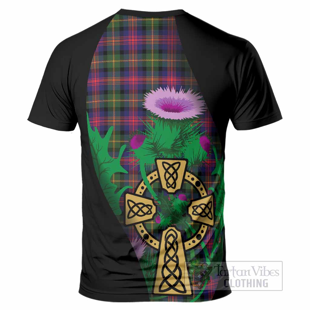Logan Tartan Crest T-Shirt Celtic Cross Thistle Flowers