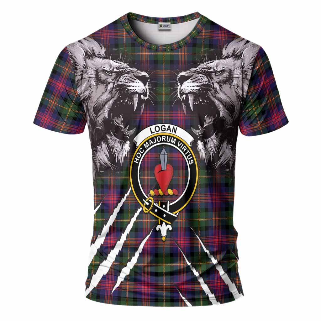 Logan Tartan Crest T-Shirt Ferocious Lion Style