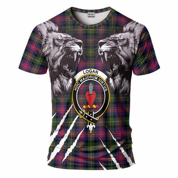 Logan Tartan Crest T-Shirt Ferocious Lion Style