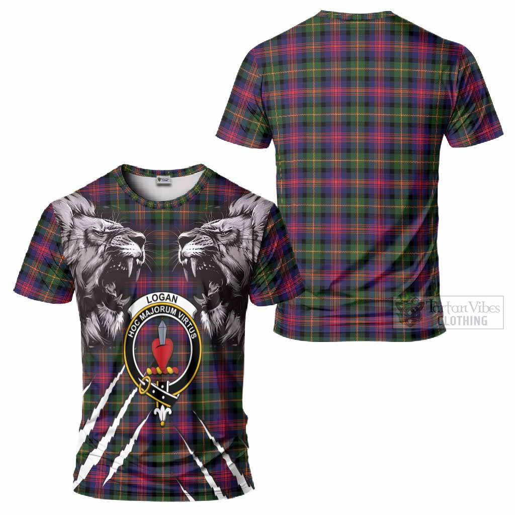 Logan Tartan Crest T-Shirt Ferocious Lion Style