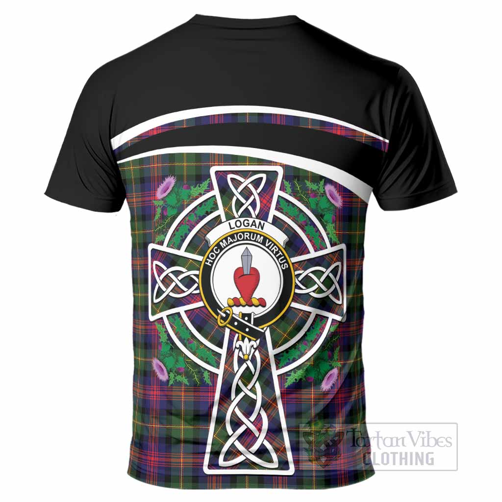Logan Tartan Crest T-Shirt Scottish Thistle Celtic Cross Alba Gu Brath