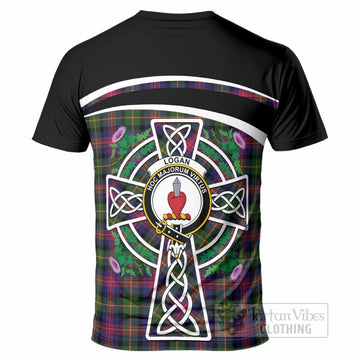 Logan Tartan Crest T-Shirt Scottish Thistle Celtic Cross Alba Gu Brath
