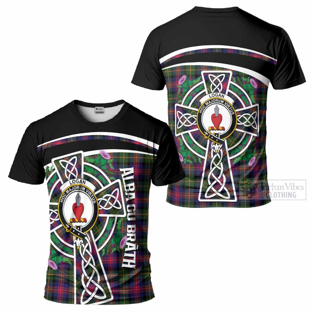 Logan Tartan Crest T-Shirt Scottish Thistle Celtic Cross Alba Gu Brath