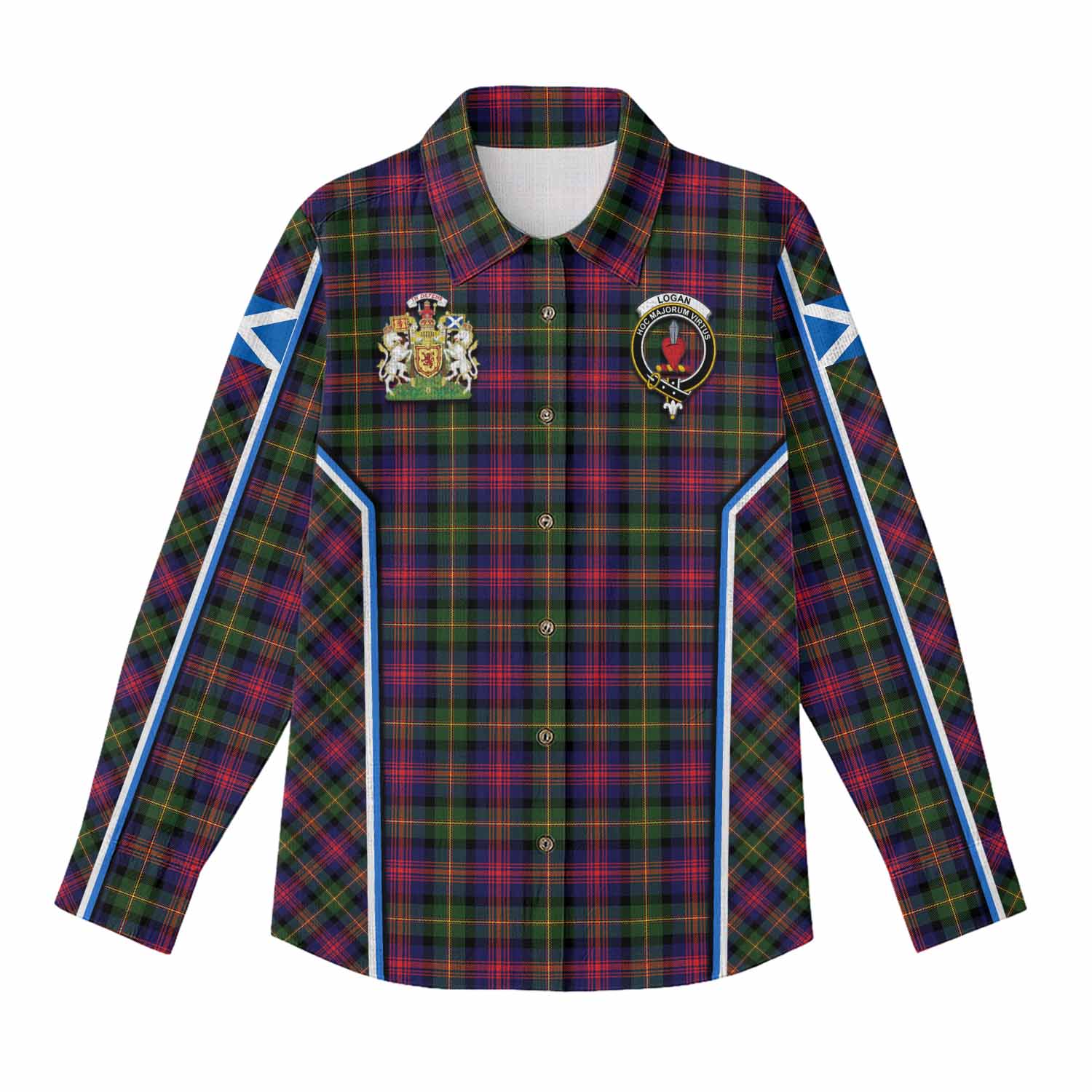 Logan Tartan Crest Women Casual Shirt Scotland Coat of Arm Flag Style - Tartan Vibes Clothing