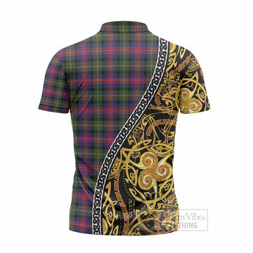 Logan Tartan Crest Zipper Polo Shirt Celtic Knot and Triple Trickle Spiral Symbols