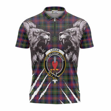 Logan Tartan Crest Zipper Polo Shirt Ferocious Lion Style