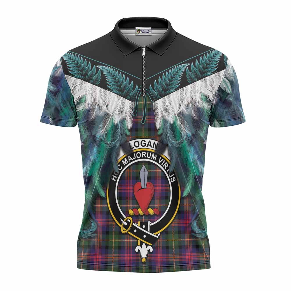 Logan Tartan Crest Zipper Polo Shirt New Zealand Maori Korowai Cloak