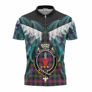 Logan Tartan Crest Zipper Polo Shirt New Zealand Maori Korowai Cloak