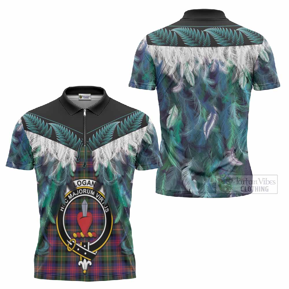 Logan Tartan Crest Zipper Polo Shirt New Zealand Maori Korowai Cloak