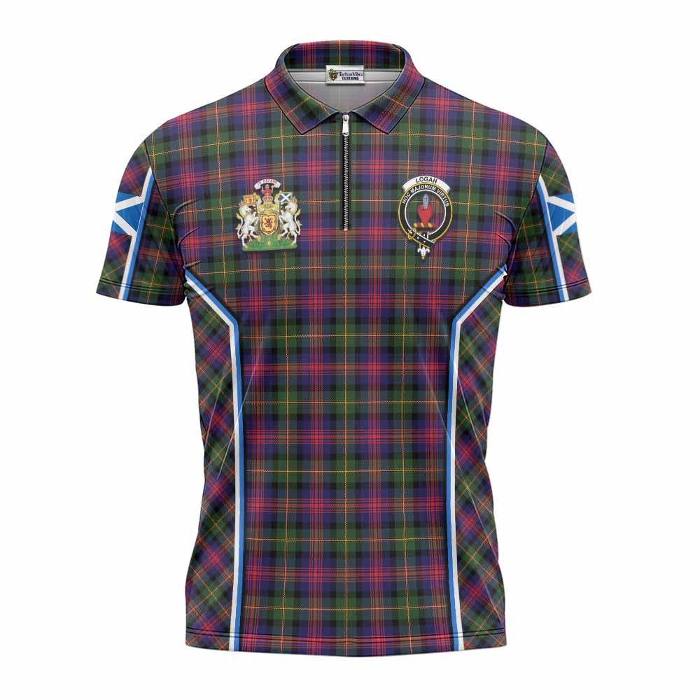 Logan Tartan Crest Zipper Polo Shirt Scotland Coat of Arm Flag Style - Tartan Vibes Clothing