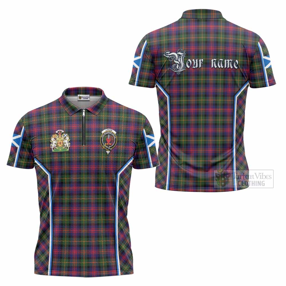 Logan Tartan Crest Zipper Polo Shirt Scotland Coat of Arm Flag Style - Tartan Vibes Clothing