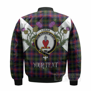 Logan Tartan Family Crest Bomber Jacket Scottish Burns Night Thistle Floral