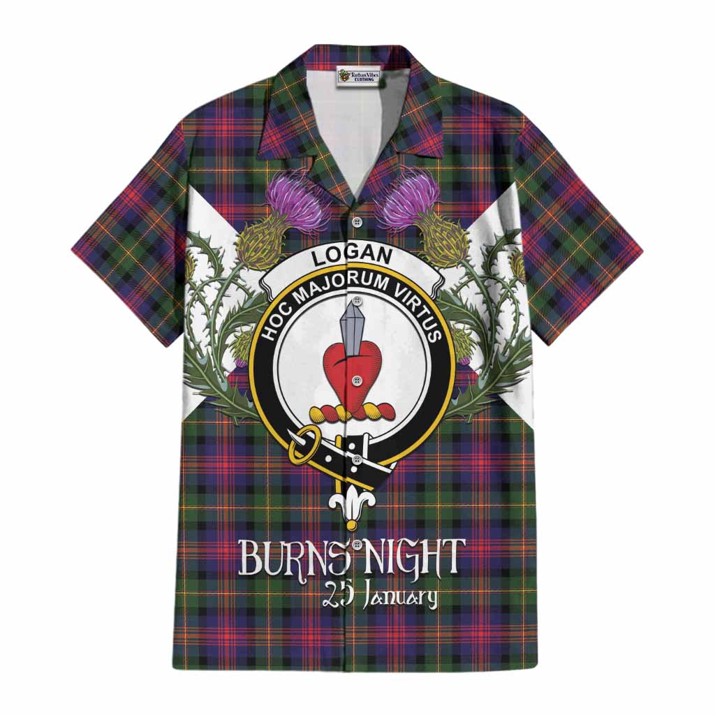 Logan Tartan Family Crest Cotton Hawaiian Shirt Scottish Burns Night Thistle Floral