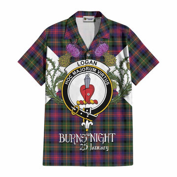Logan Tartan Family Crest Cotton Hawaiian Shirt Scottish Burns Night Thistle Floral