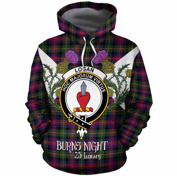 Logan Tartan Family Crest Cotton Hoodie Scottish Burns Night Thistle Floral
