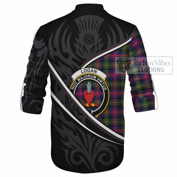 Logan Tartan Family Crest Ghillie Kilt Shirt Celtic Scottish Thistle Floral