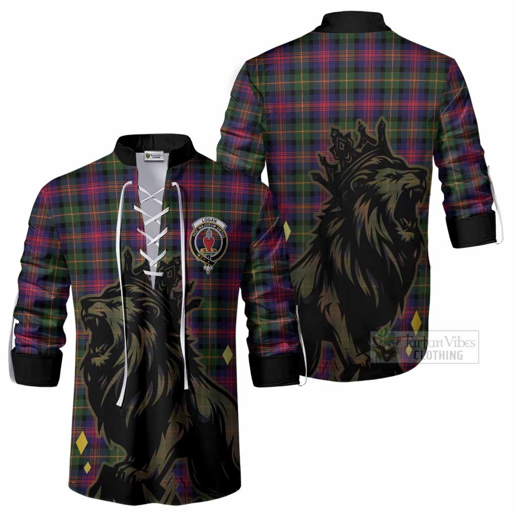 Logan Tartan Family Crest Ghillie Shirt Crowned Lion Roaring