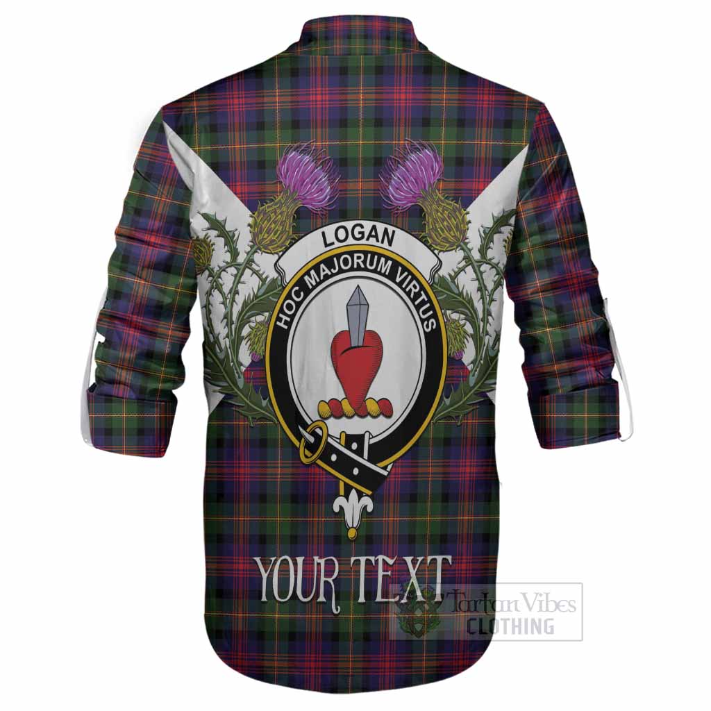Logan Tartan Family Crest Ghillie Shirt Scottish Burns Night Thistle Floral