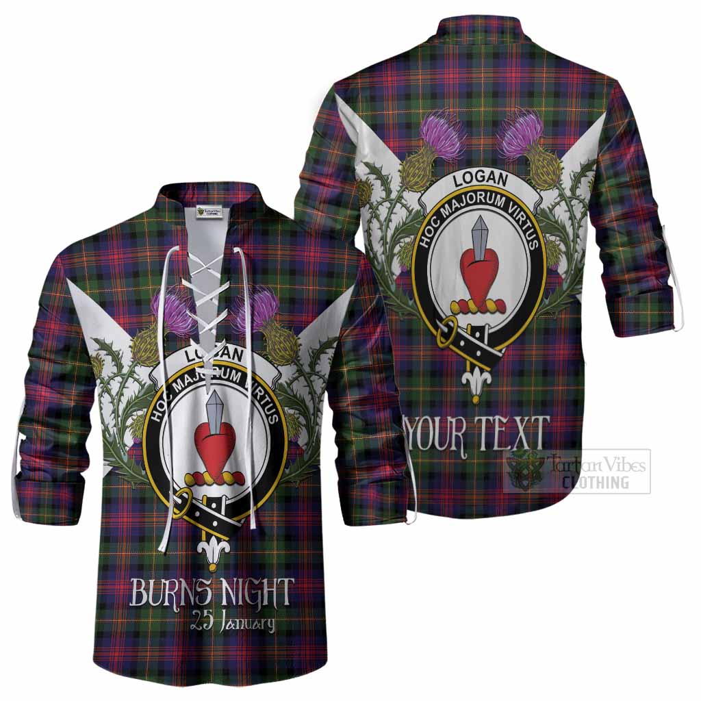 Logan Tartan Family Crest Ghillie Shirt Scottish Burns Night Thistle Floral