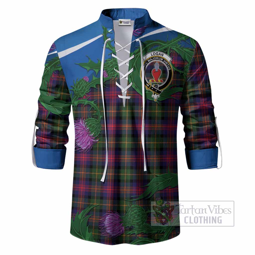 Logan Tartan Family Crest Ghillie Shirt Thistle in Minimalism