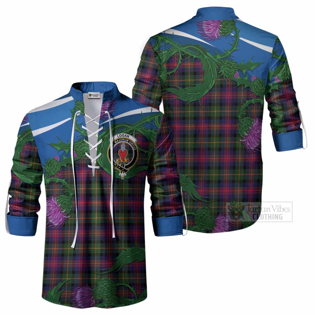 Logan Tartan Family Crest Ghillie Shirt Thistle in Minimalism