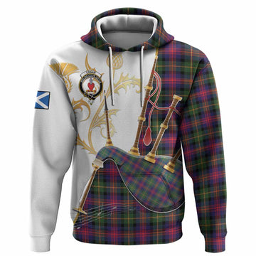 Logan Tartan Family Crest Hoodie Bagpipes with Scottish Thistle