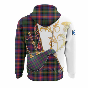 Logan Tartan Family Crest Hoodie Bagpipes with Scottish Thistle
