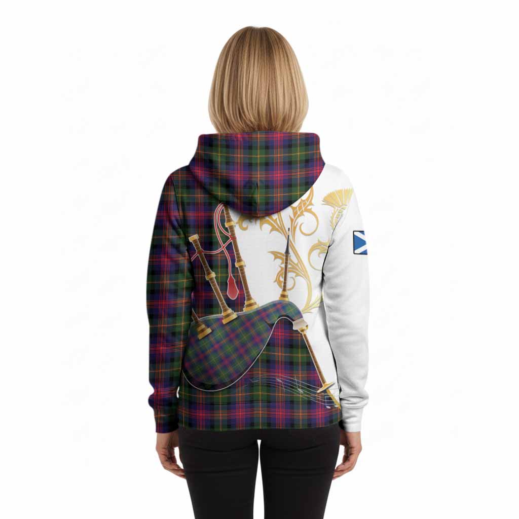 Logan Tartan Family Crest Hoodie Bagpipes with Scottish Thistle
