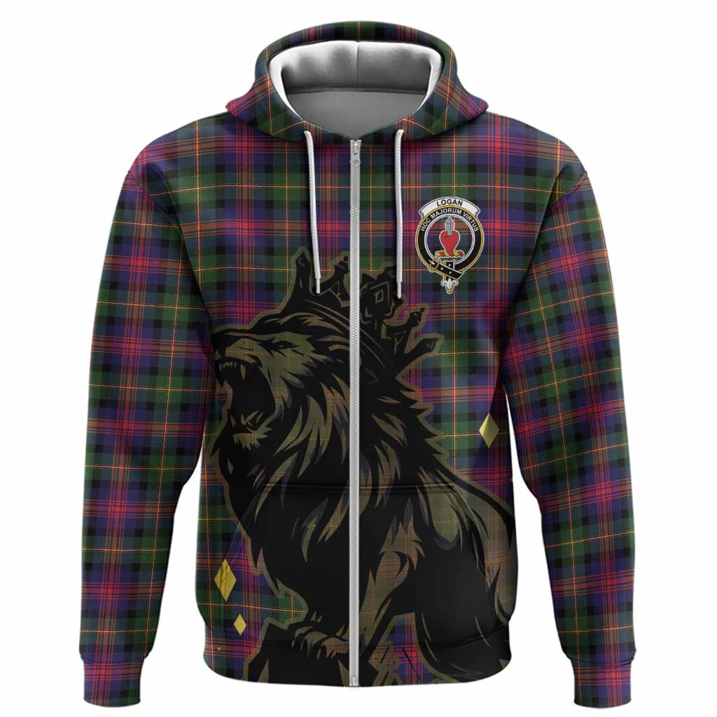 Logan Tartan Family Crest Hoodie Crowned Lion Roaring