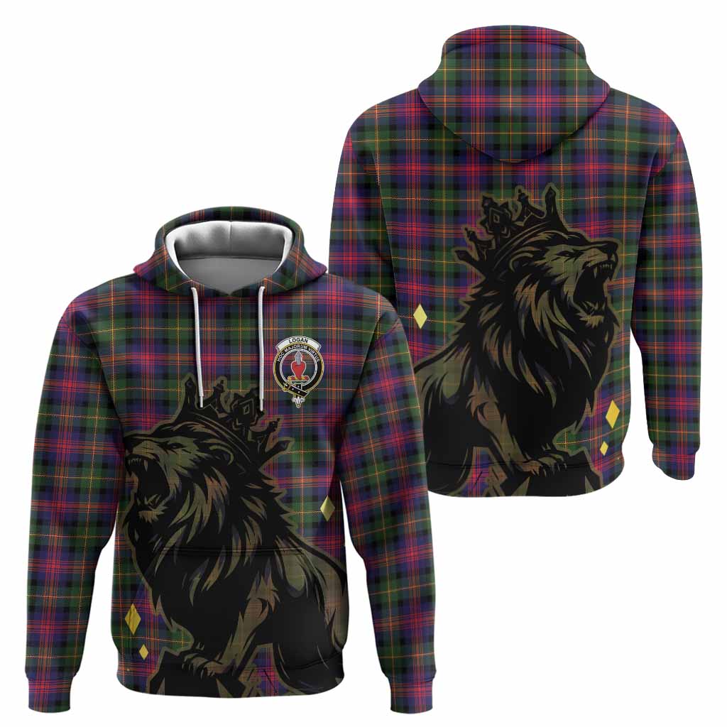 Logan Tartan Family Crest Hoodie Crowned Lion Roaring