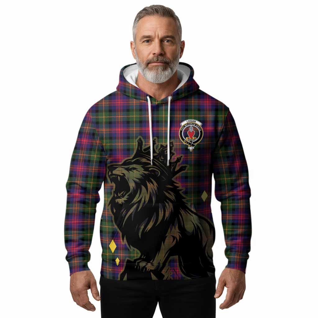 Logan Tartan Family Crest Hoodie Crowned Lion Roaring