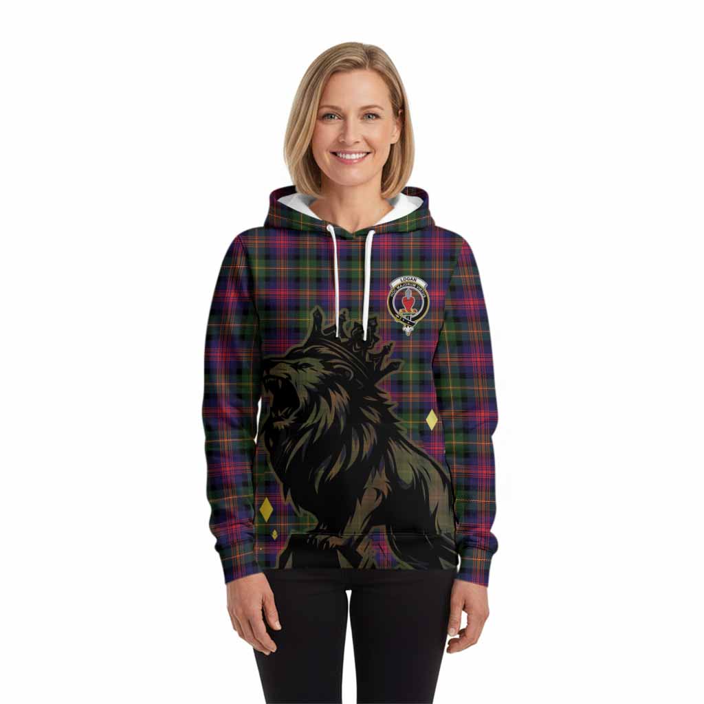 Logan Tartan Family Crest Hoodie Crowned Lion Roaring