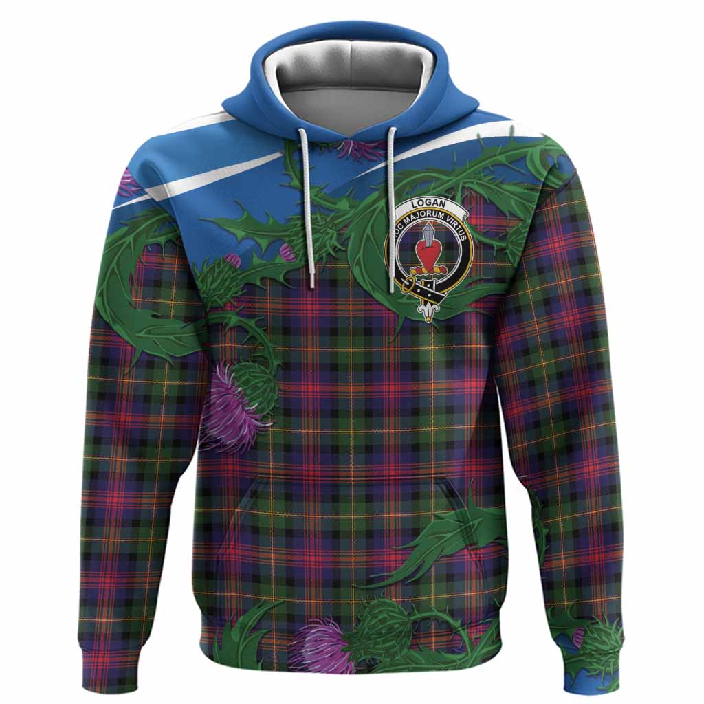 Logan Tartan Family Crest Hoodie Thistle in Minimalism
